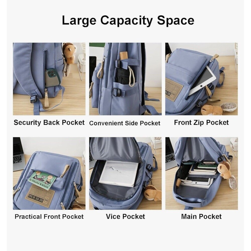 Kawaii Canvas Backpack Set - 5 Pieces Student Pack - Picture 4 of 5